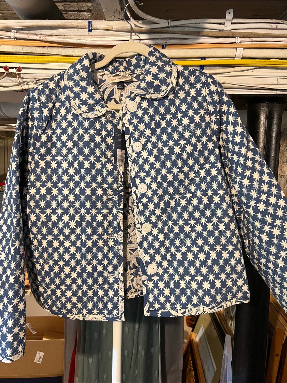 Universal Threads Quilted Blue Floral-Print Jacket - Women L